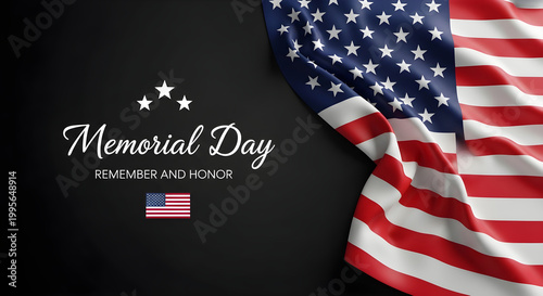Memorial day black background usa flag and stars remember honor text with american flag, remember