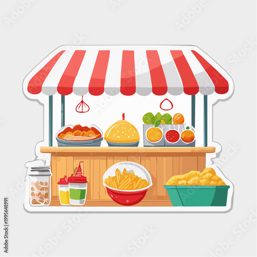 Street Food Stall with Various Snacks and Drinks