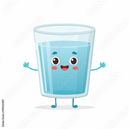 Cute Cartoon Glass of Water Character Waving
