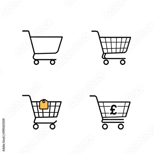 Minimalist Shopping Cart Icons Set for E-commerce and Retail Design