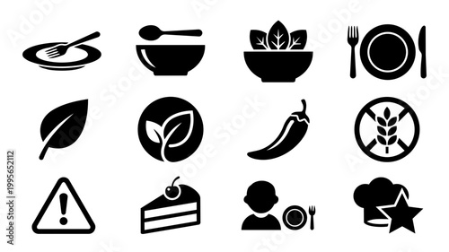 Restaurant Menu Category Divider Silhouette Set – Food Section and Dietary Icons Collection
