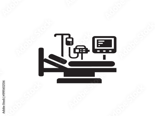 medical intensive care unit hospital bed with monitoring vector illustration