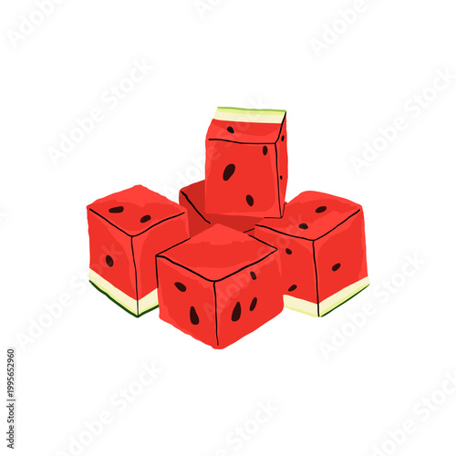 Watermelon cubes. A watermelon sliced into cubes, vector illustration on a white background.