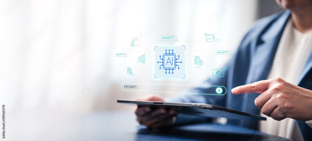 Obraz premium Artificial intelligence prompt and generative skill creates vibe coding ,ai literacy ,analysis assistant of datum and chat bot technology