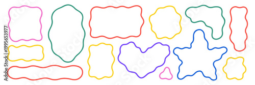 Wavy Organic Rectangle Text Box Set. Vibrant abstract collection of fluid irregular form and soft bubble. Hand drawn border with smooth edges.
