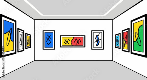 Modern Art Gallery Exhibition with Abstract Paintings Displayed