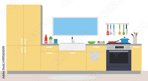 Modern Kitchen Interior Design with Yellow Cabinets and Appliances