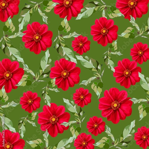 red flower backgroundRed Floral Seamless Pattern on Green Background