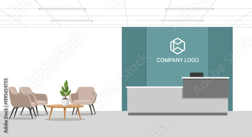 Modern Office Reception Area with Waiting Chairs and Desk