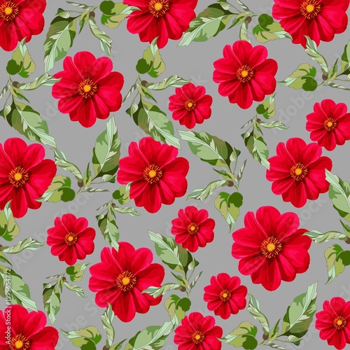 seamless floral patternRed Floral Seamless Pattern on Grey Background