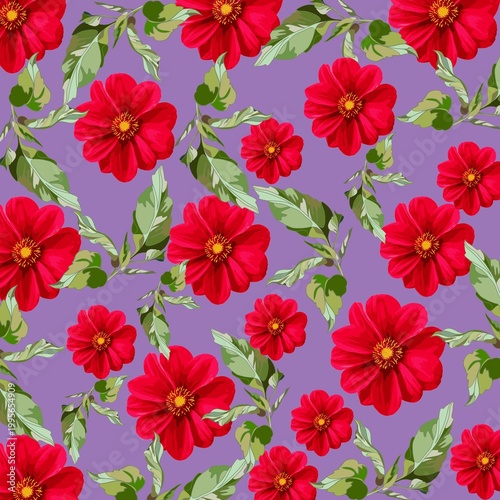 Untitled design - 1Red Floral Seamless Pattern on Purple Background