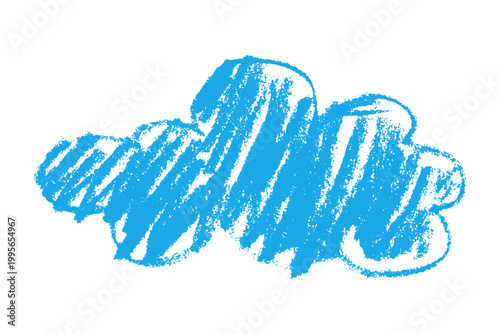 Cute cartoon sky element with rough chalk texture. Playful doodle perfect for children projects, weather symbols, and whimsical backgrounds. Soft blue tones in charming sketch style.