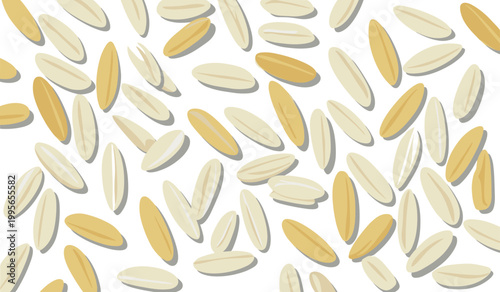 Flat Vector Seamless Pattern of Cereal Grains and Seeds Isolated on White Background for Bakery Design Healthy Food and Agriculture Marketing