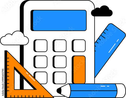 Calculator pencil ruler and triangle ruler for mathematics online school education vector illustration