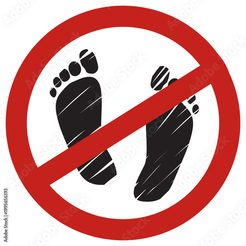 Vector cartoon illustration featuring a bold black barefoot footprint track concept for not walking barefoot