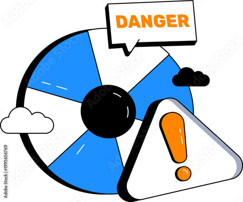 Radiation symbol exclamation mark warning sign for nuclear hazard and military threat vector illustration