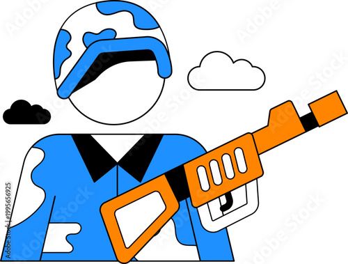Soldier holding weapon and wearing camouflage uniform for defense and combat mission vector illustration