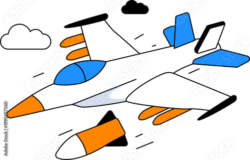 Fighter jet and bombs for military air strike operation and combat aviation vector illustration