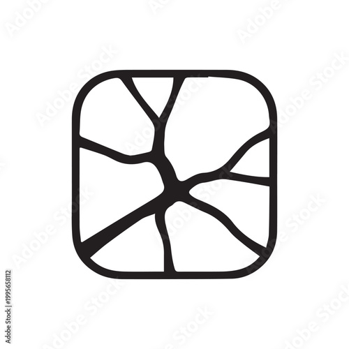 Abstract black line art forms an organic crack pattern inside a rounded square form