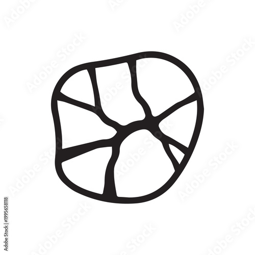 Black doodle of an organic cracked structure on a white surface evoking natural forms