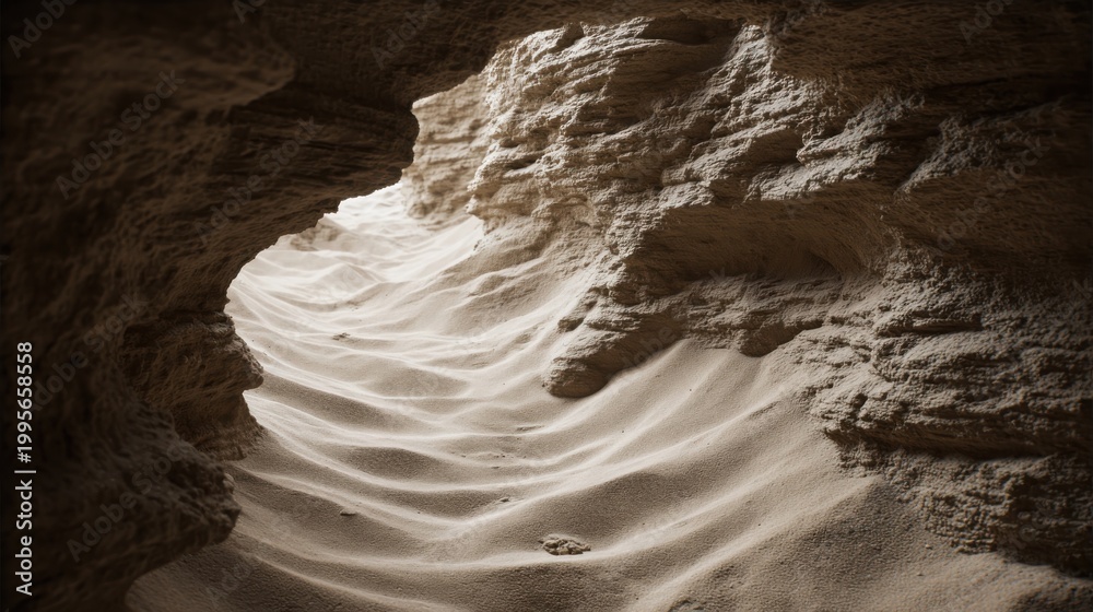Obraz premium Textured Sand Layers Within a Rock Formation Cave Showing Natural Geological Patterns