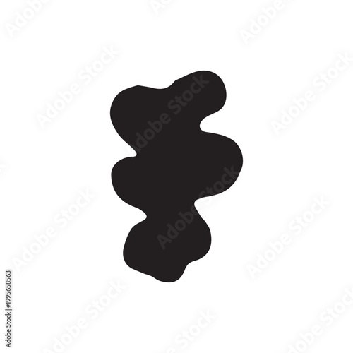 Abstract ink blot black organic fluid shape on a pure white background