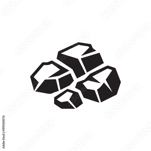 A dynamic abstract illustration depicting a stack of industrial coal pieces for fuel and energy production