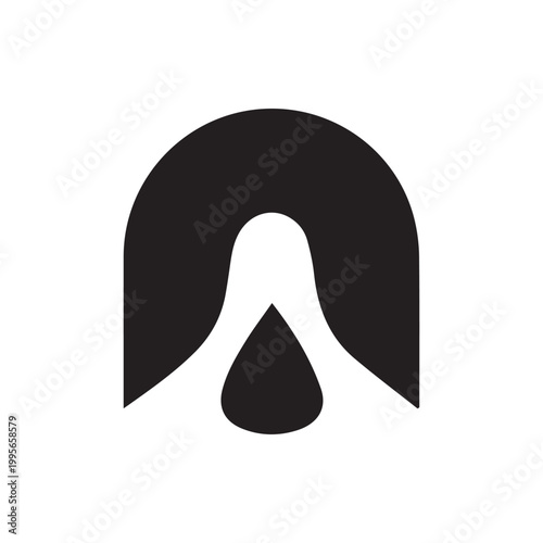Abstract black arch design with a mysterious teardrop shape negative space modern geometric emblem