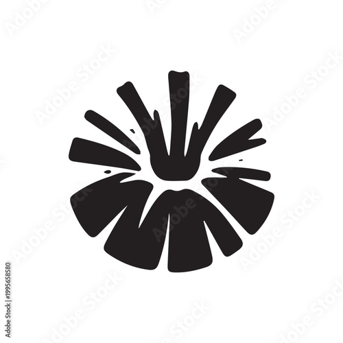 Dynamic Black Burst Abstract Design Organic Stylized Flower Shape Silhouette Graphic Element Minimalist Art