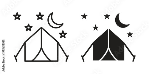 Night camping icon in line design. editable stroke icon vector. EPS10