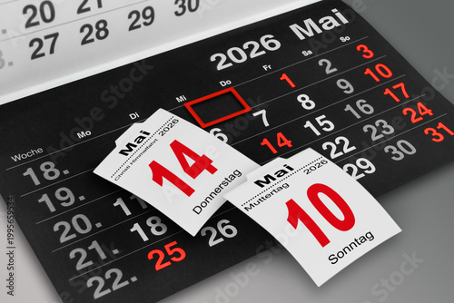 Deutscher Kalender 2026   Feiertage im Mai Muttertag Christi Himmelfahrt Tag der Arbeit Pfingsten