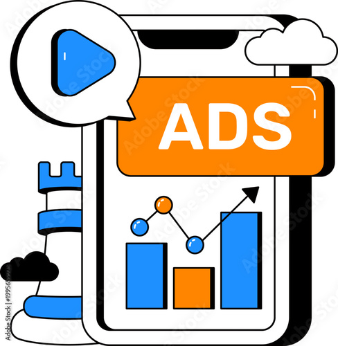 Smartphone with ads banner and chess piece for digital marketing strategy vector illustration