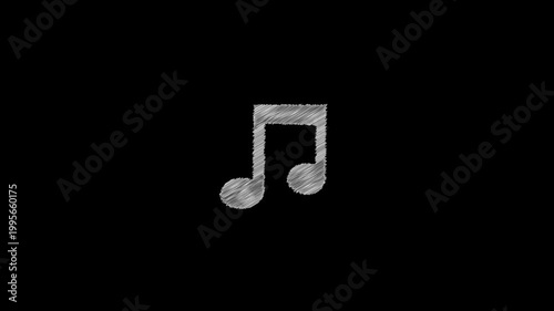 Scribble hand-drawn sketchy animated music note doodle on a black background. Wiggling music note symbol perfect for motion graphics, comics, video overlays, motion graphics and creative projects