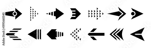 Abstract geometric arrow Icon set. Modern directional vector symbols collection