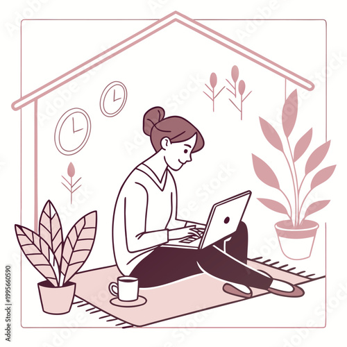Remote Work Freelancing Home Office Vector Illustration