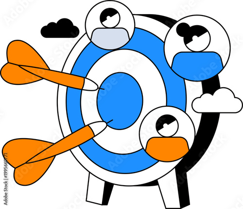 Target and darts with people profile icons for customer marketing strategy vector illustration