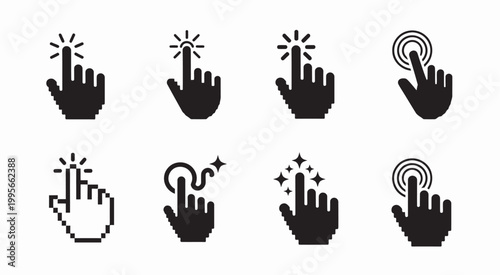 Set of hand cursor icons, representing clicking, selecting, and pointing actions in digital interfaces.
