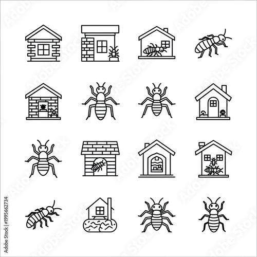 Black and white line of cockroaches and houses insects pests