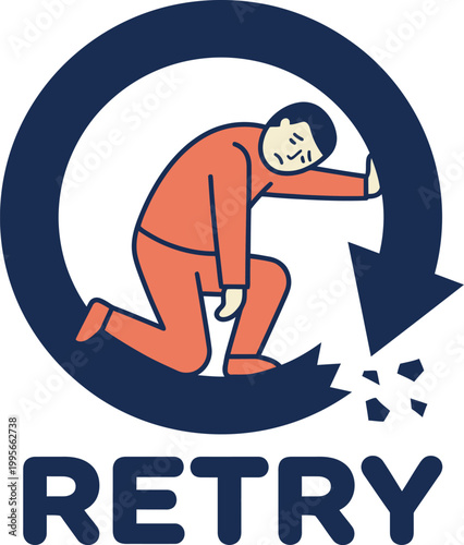 Retry Concept Vector Illustration | Persistent Man Breaking Cycle Icon for Business Resilience