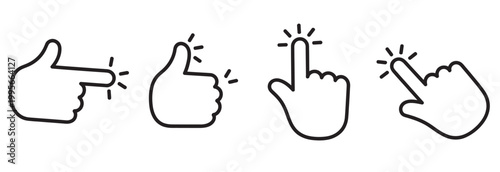 Set of four hand icons showing different gestures like pointing, thumbs up, and tapping.