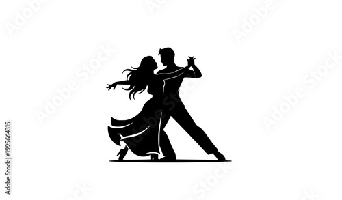 Romantic dancing couple silhouette vector art isolated on white background for love celebration and romantic dance concept
