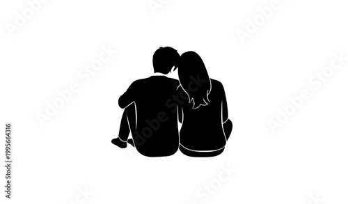Couple sitting together silhouette vector illustration isolated on white background for love relationship and peaceful romantic moment