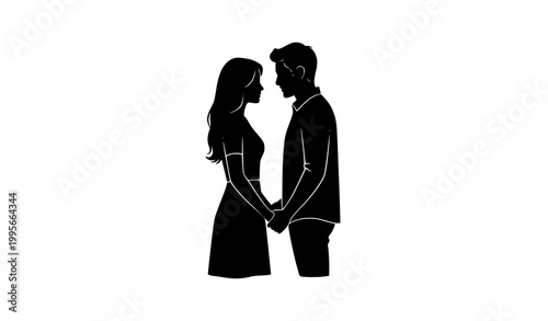 Romantic couple holding hands silhouette vector illustration isolated on white background for love and relationship concept design