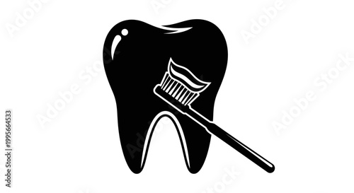 Flat design tooth with toothbrush for dental hygiene and oral care illustration