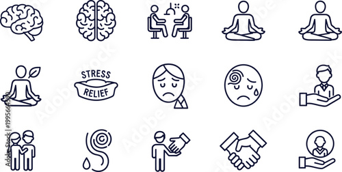 Mental health and well being a collection of line art icons
