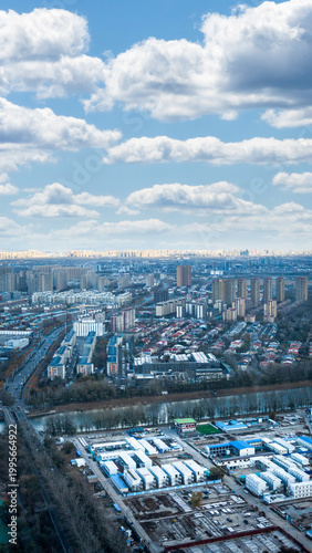 Aerial view of urban development and ecological river symbiosis in Tongzhou, Beijing
