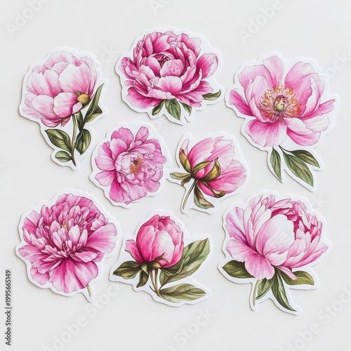 Sticker Design of Pink Peony Flower