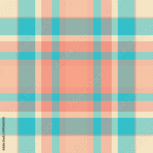 Classical vector seamless texture, greeting textile pattern check. Bandanna background tartan fabric plaid in red and cyan colors.
