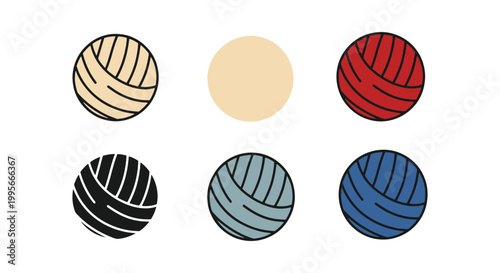 Wool Ball Line art vector set modern color shapes