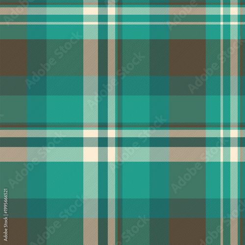 Printout vector seamless texture, shirt plaid tartan background. Sample check pattern textile fabric in teal and dark colors.